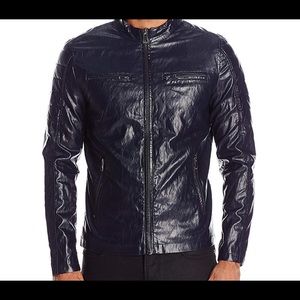 Guess lightweight faux leather moto jacket blue XL